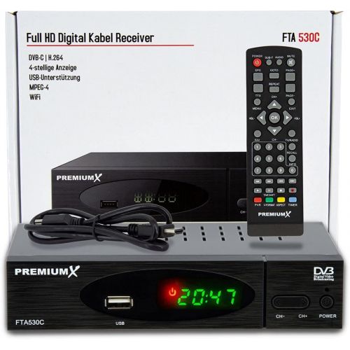  PremiumX FTA 530C Full HD Digital DVB C / C2 TV Cable Receiver | Car Installation USB Media Player Scart HDMI WLAN Optional | Cable TV Suitable for Any Cable Provider