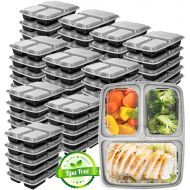 Prep Naturals Meal Prep Containers 3 Compartment [45 Pack] - Food Prep Containers Bento Box BPA-Free Food Storage Containers with lids - Lunch Containers Food Containers - Reusable Meal Prep Con