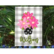 PreppyPinkPineapples Personalized Garden Flag | Pink Flowers in Flower Pot | Personalized Flag | Yard Flag | Garden Decor | House Flag | Housewarming Gift