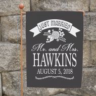 PreppyPinkies Personalized Just Married Garden or House Flag, Single or Double Side, Custom Newlywed Wedding Shower Gift