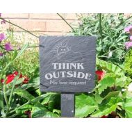 PresentsMadePersonal A Natural Slate Plant Marker etched with the message Think outside no box required (SR1687)