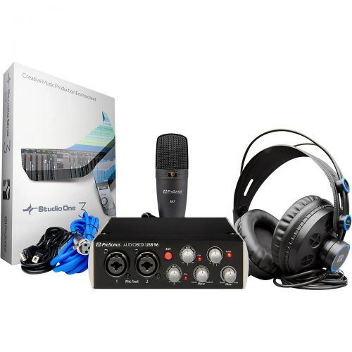  PreSonus},description:Start recording at up to 96 kHz today with this complete, all­ PreSonus package. Record with the ultra­-mobile AudioBox USB 96 bus­-powered, 2­-channel USB 2