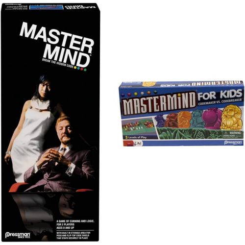  Classic Retro Mastermind Game - Break The Hidden Code - STEM Game for 2 Players by Pressman , Black & Mastermind for Kids - Codebreaking Game with Three Levels of Play Multicolor,