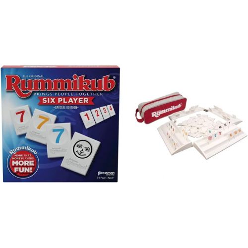  Rummikub Six Player Edition, Blue & The Complete Original Game with Full-Size Racks and Tiles in a Durable Canvas Storage/Travel Case by Pressman - Amazon Exclusive