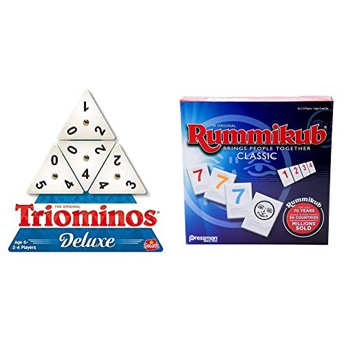  Pressman Tri-Ominos - Deluxe Edition Triangular Tiles with Brass Spinners, 5 & Rummikub - Classic Edition - The Original Rummy Tile Game by Pressman