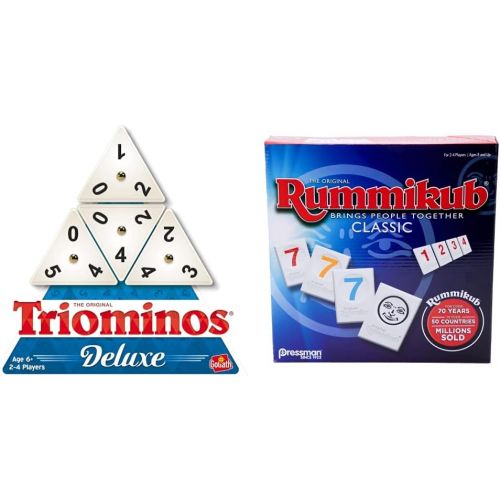  Pressman Tri-Ominos - Deluxe Edition Triangular Tiles with Brass Spinners, 5 & Rummikub - Classic Edition - The Original Rummy Tile Game by Pressman