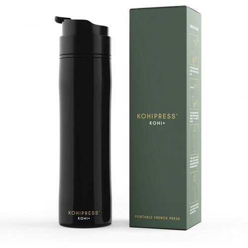  Pressopump KOHIPRESS French Press Coffee Maker, 12 oz., Stainless Steel Insulated Travel Mug for Kitchen, Office, or Camping Use, Full Immersion Steep with Grounds Filter for Hot and Cold Bre