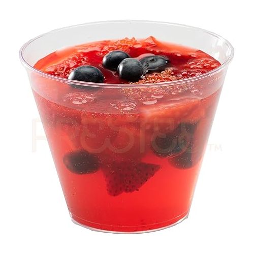  Prestee 200 Clear Plastic Cups - 9 Ounce, Hard Disposable Cups, Plastic Wine Cups, Plastic Cocktail Cups, Plastic Drinking Cups, Plastic Party Punch Cups, Party Cups, Wedding Tumblers