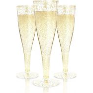 [아마존 핫딜] [아마존핫딜]Prestee Plastic Champagne Flutes Disposable - 100 Pack | Gold Glitter Plastic Champagne Glasses for Parties | Glitter Clear Plastic Cups | Plastic Toasting Glasses | Mimosa Glasses | Weddi