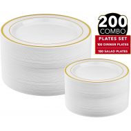 [아마존 핫딜] Prestee 200 Piece Gold Plastic Plates - 100 Dinner Plates and 100 Salad Plates | Plastic Plates for Parties | Gold Plates | Party Plates | Wedding Plates | Disposable Plates for Party