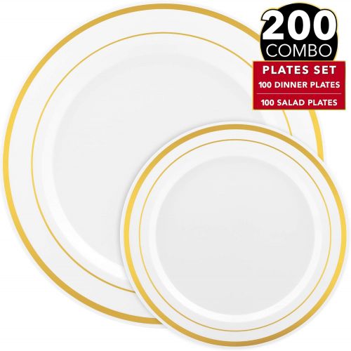  [아마존 핫딜] Prestee 200 Piece Gold Plastic Plates - 100 Dinner Plates and 100 Salad Plates | Plastic Plates for Parties | Gold Plates | Party Plates | Wedding Plates | Disposable Plates for Party