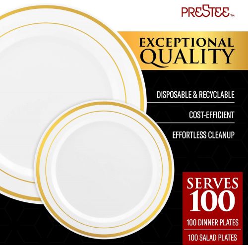  [아마존 핫딜] Prestee 200 Piece Gold Plastic Plates - 100 Dinner Plates and 100 Salad Plates | Plastic Plates for Parties | Gold Plates | Party Plates | Wedding Plates | Disposable Plates for Party