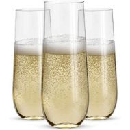 [아마존베스트]Prestee 24 Stemless Plastic Champagne Flutes - 9 Oz Plastic Champagne Glasses | Clear Plastic Unbreakable Toasting Glasses |Shatterproof | Disposable | Reusable Perfect For Wedding Or Part