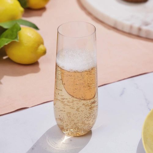  [아마존베스트]Prestee 24 Stemless Plastic Champagne Flutes - 9 Oz Plastic Champagne Glasses | Clear Plastic Unbreakable Toasting Glasses |Shatterproof | Disposable | Reusable Perfect For Wedding Or Part
