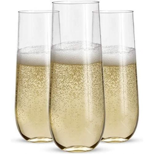  [아마존베스트]Prestee 24 Stemless Plastic Champagne Flutes - 9 Oz Plastic Champagne Glasses | Clear Plastic Unbreakable Toasting Glasses |Shatterproof | Disposable | Reusable Perfect For Wedding Or Part