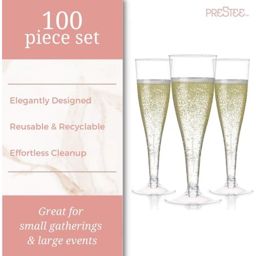  [아마존베스트]Prestee 100 Plastic Champagne Flutes Disposable | Clear Plastic Champagne Glasses for Parties | Clear Plastic Cups | Plastic Toasting Glasses | Mimosa Glasses | Wedding Party Bulk Pack