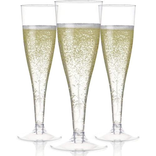  [아마존베스트]Prestee 100 Plastic Champagne Flutes Disposable | Clear Plastic Champagne Glasses for Parties | Clear Plastic Cups | Plastic Toasting Glasses | Mimosa Glasses | Wedding Party Bulk Pack