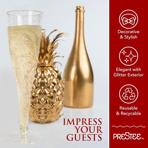 [아마존베스트]Prestee Plastic Champagne Flutes Disposable - 100 Pack | Silver Glitter Plastic Champagne Glasses for Parties | Glitter Clear Plastic Cups | Plastic Toasting Glasses | Mimosa Glasses | Wed