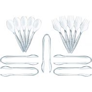 [아마존베스트]Prestee 15 Piece Plastic Serving Utensils Set | Clear Disposable Serving Utensils | 5 of Each | 10 Serving Spoons, 10 Serving Forks, 11 Serving Tongs | Party Serving Spoon Set