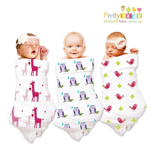  Pretty Baby 3 Pack Soft & Breathable Baby Swaddle For Deeper Sleep. Cute Pink Durable Receiving, Swaddling...