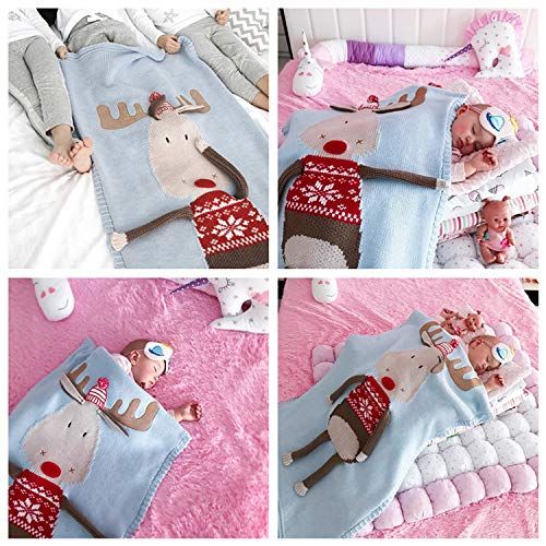  Prettybuy Baby Blanket Knit Deer Swaddling Sleeping Stroller Newborn Toddler Blankets Covers for Boys Girls Winter