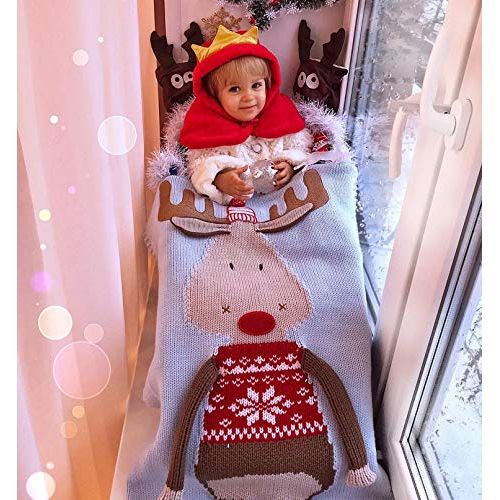  Prettybuy Baby Blanket Knit Deer Swaddling Sleeping Stroller Newborn Toddler Blankets Covers for Boys Girls Winter