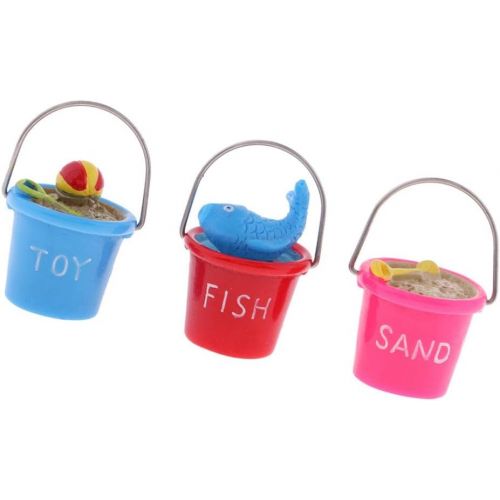  Prettyia 1/12 Scale Doll House Miniature Garden Accessory Outdoor Beach Bucket Sand Pail - 3 Piece