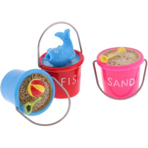  Prettyia 1/12 Scale Doll House Miniature Garden Accessory Outdoor Beach Bucket Sand Pail - 3 Piece