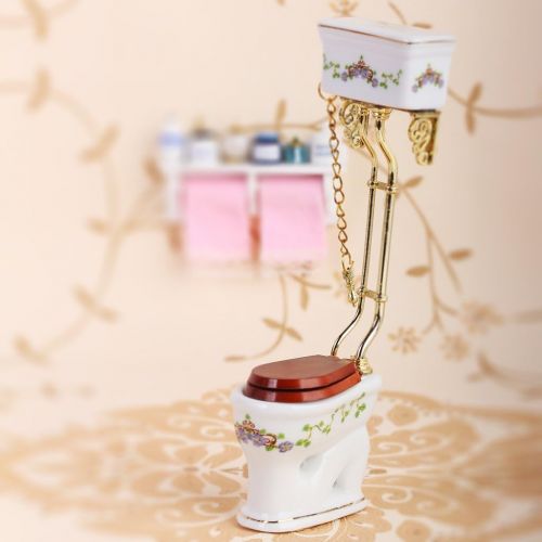  Prettyia Vintage Victorian Style Bathroom Porcelain Toilet Closetool Dollhouse Miniature