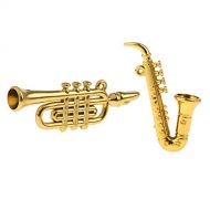 Prettyia 2 Pieces Musical Instruments 1:12 Doll House Miniature Decoration Curved Pipe Saxophone Model