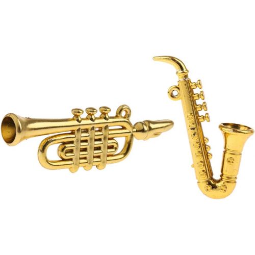  Prettyia 2 Pieces Musical Instruments 1:12 Doll House Miniature Decoration Curved Pipe Saxophone Model