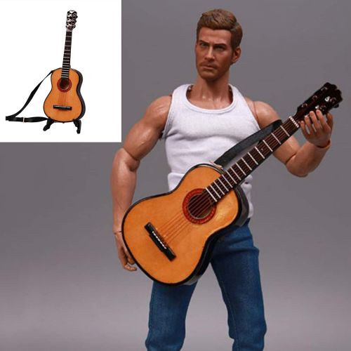  Prettyia 1/6 Scale Mini Musical Instrument Crafts Wooden Guitar Model w/Stand for Dollhouse Desktop Decoration 12inch Fashion Dolls Accessory