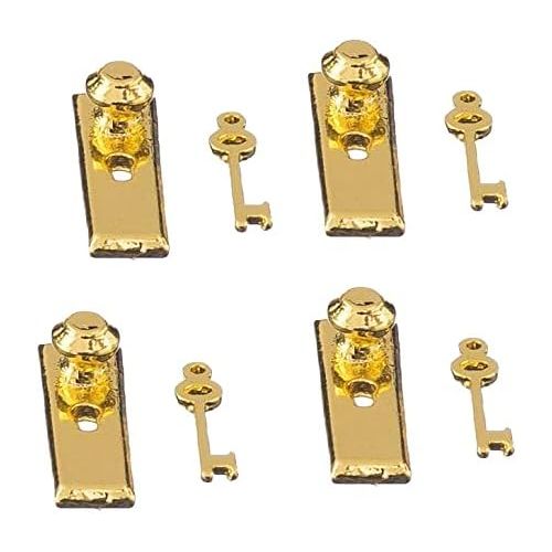  Prettyia 1/12 Scale 4 Dollhouse Miniature Brass Handles Keys Set Door Knob Fittings