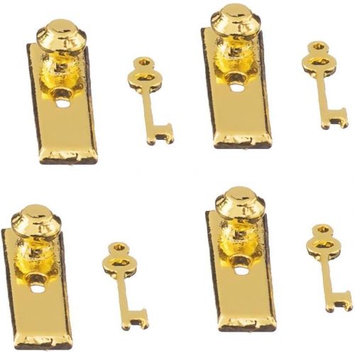  Prettyia 1/12 Scale 4 Dollhouse Miniature Brass Handles Keys Set Door Knob Fittings