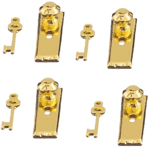  Prettyia 1/12 Scale 4 Dollhouse Miniature Brass Handles Keys Set Door Knob Fittings