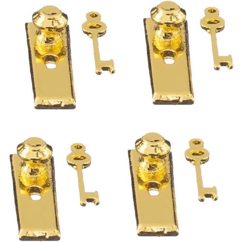  Prettyia 1/12 Scale 4 Dollhouse Miniature Brass Handles Keys Set Door Knob Fittings