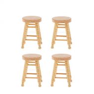 Prettyia 4 Pieces 1:12 Miniature Wood Bar Stools Counter Stool Dollhouse Furniture Accessories