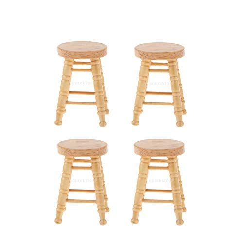  Prettyia 4 Pieces 1:12 Miniature Wood Bar Stools Counter Stool Dollhouse Furniture Accessories