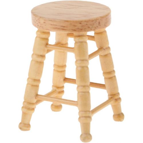  Prettyia 4 Pieces 1:12 Miniature Wood Bar Stools Counter Stool Dollhouse Furniture Accessories