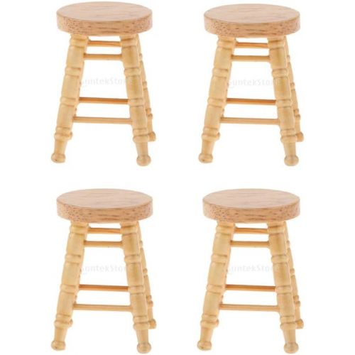  Prettyia 4 Pieces 1:12 Miniature Wood Bar Stools Counter Stool Dollhouse Furniture Accessories