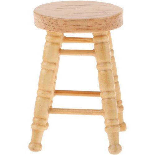  Prettyia 4 Pieces 1:12 Miniature Wood Bar Stools Counter Stool Dollhouse Furniture Accessories