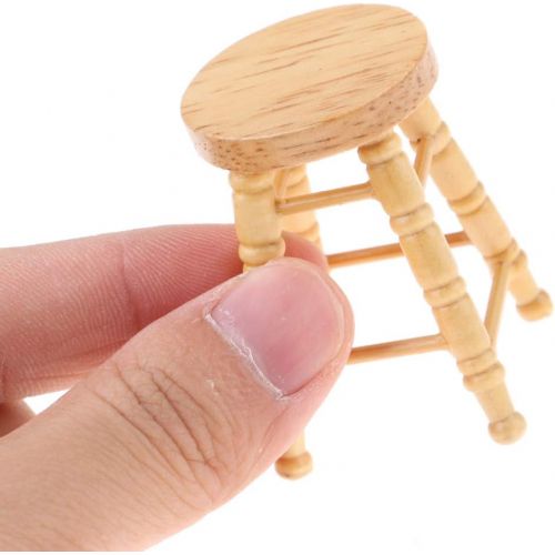  Prettyia 4 Pieces 1:12 Miniature Wood Bar Stools Counter Stool Dollhouse Furniture Accessories