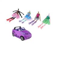 Prettyia 4 Set Fashion 12 Joints Nude Body and Purple Travel Car for Monster High Dolls Toys