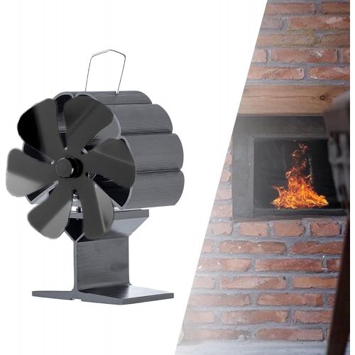  Prettyia Upgraded 6Blade Fireplace Fan Heat Powered Stove Fan for Wood/Log Burner/Fireplace Eco Friendly and Efficient Heat Distribution Fan,Black,Single Motor