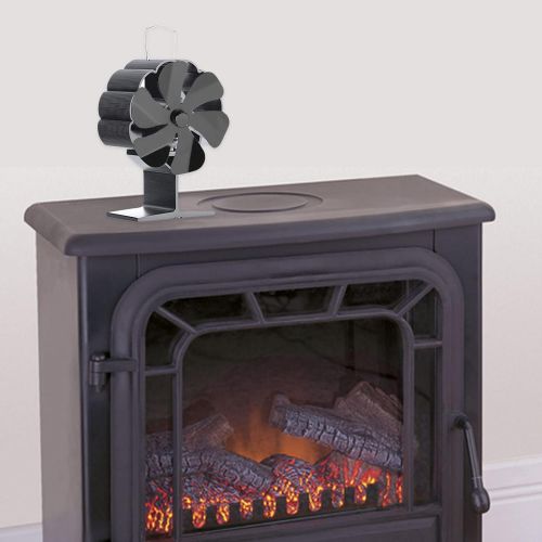  Prettyia Upgraded 6Blade Fireplace Fan Heat Powered Stove Fan for Wood/Log Burner/Fireplace Eco Friendly and Efficient Heat Distribution Fan,Black,Single Motor