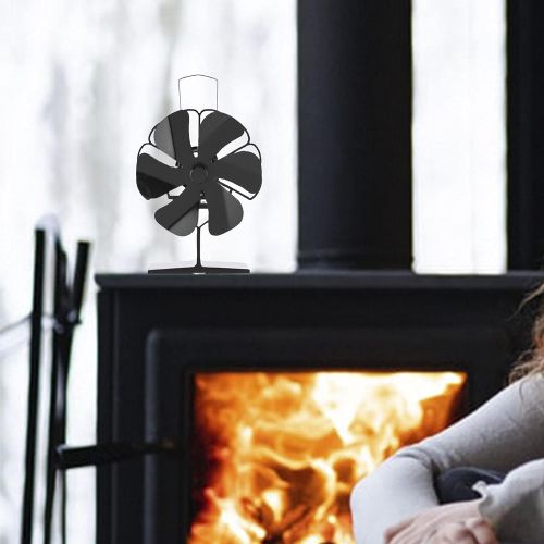  Prettyia Upgraded 6Blade Fireplace Fan Heat Powered Stove Fan for Wood/Log Burner/Fireplace Eco Friendly and Efficient Heat Distribution Fan,Black,Single Motor