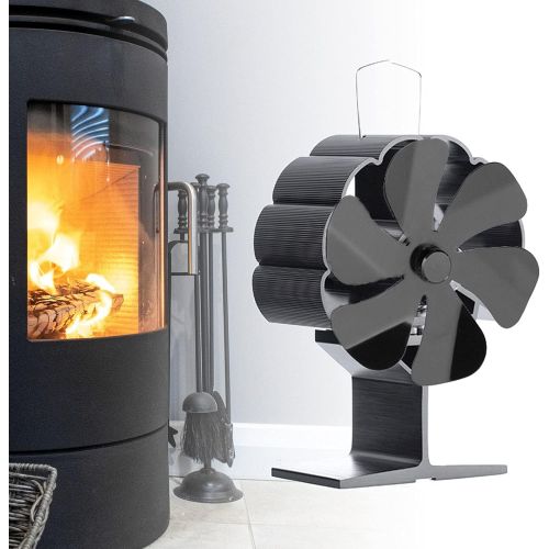  Prettyia Upgraded 6Blade Fireplace Fan Heat Powered Stove Fan for Wood/Log Burner/Fireplace Eco Friendly and Efficient Heat Distribution Fan,Black,Single Motor