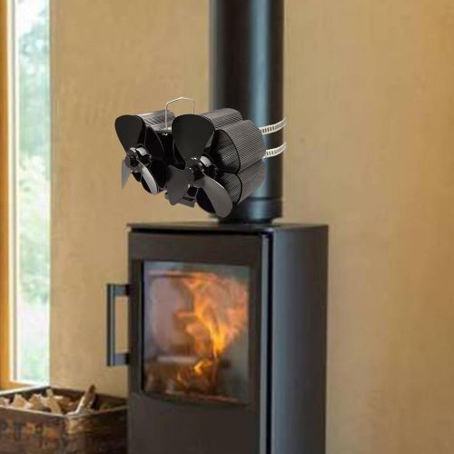  Prettyia Dual 3 Blades Fireplace Fan Heat Powered Stove Fan for Wood/Log Burner/Fireplace Eco Friendly and Efficient Heat Distribution Fans