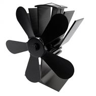 Prettyia 5 Blade Wood Stove Heat Powered Stove Fireplace Fan Black