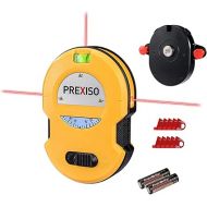 PREXISO Multi Surface Laser Level LED Light Vial, 30Ft Horizontal & Vertical Line Laser with Wall Mount Base, 2 Pins, 10 Sticker, 2 AA Batteries for Hanging Frames & Picture, Construction Wall Writing